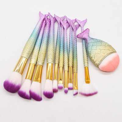 10 Mermaid Makeup Brushes Suit Beauty Tools Hot Selling Product Makeup Brushes Combination