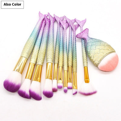 10 Mermaid Makeup Brushes Suit Beauty Tools Hot Selling Product Makeup Brushes Combination