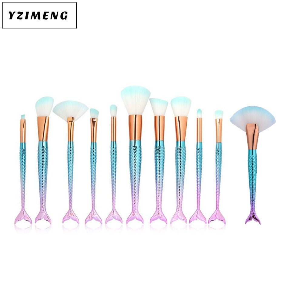 10 Mermaid Makeup Brushes Suit Beauty Tools Hot Selling Product Makeup Brushes Combination