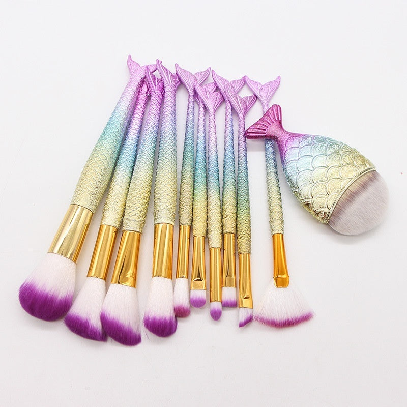 10 Mermaid Makeup Brushes Suit Beauty Tools Hot Selling Product Makeup Brushes Combination