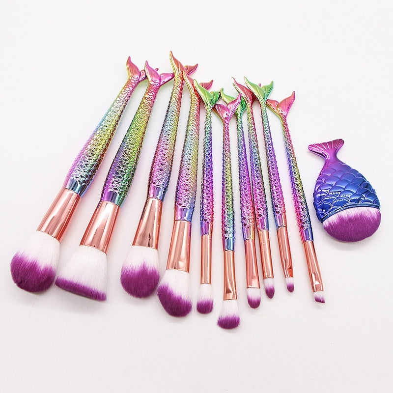 10 Mermaid Makeup Brushes Suit Beauty Tools Hot Selling Product Makeup Brushes Combination