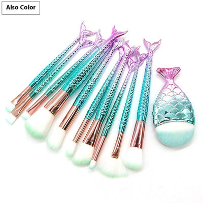 10 Mermaid Makeup Brushes Suit Beauty Tools Hot Selling Product Makeup Brushes Combination